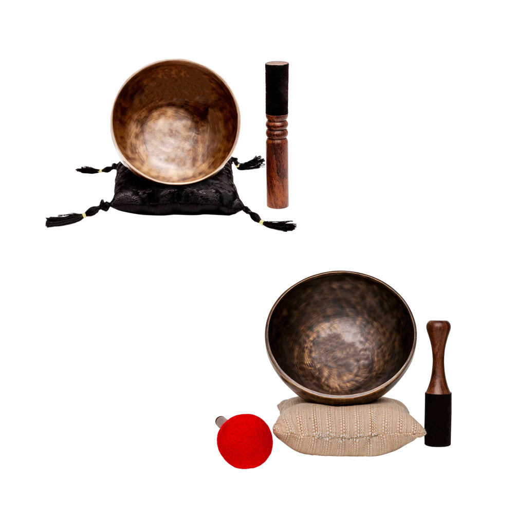 The Earth Bundle: Set Of 2 Resonant Bronze Singing Bowls From Nepal, 9 inch and 6 inch