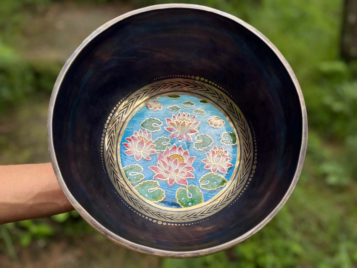 Lotus Water Bowl: 9 Inch Diameter Singing Bowl Hand Painted