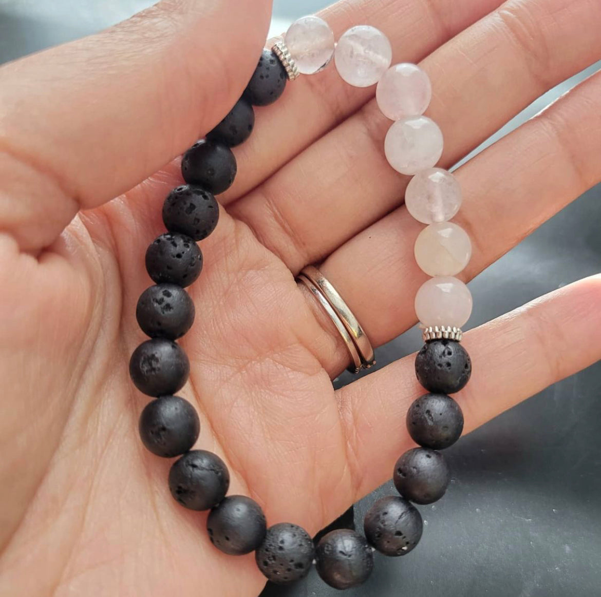 Lava Stone and Rose Quartz Mala Bracelet