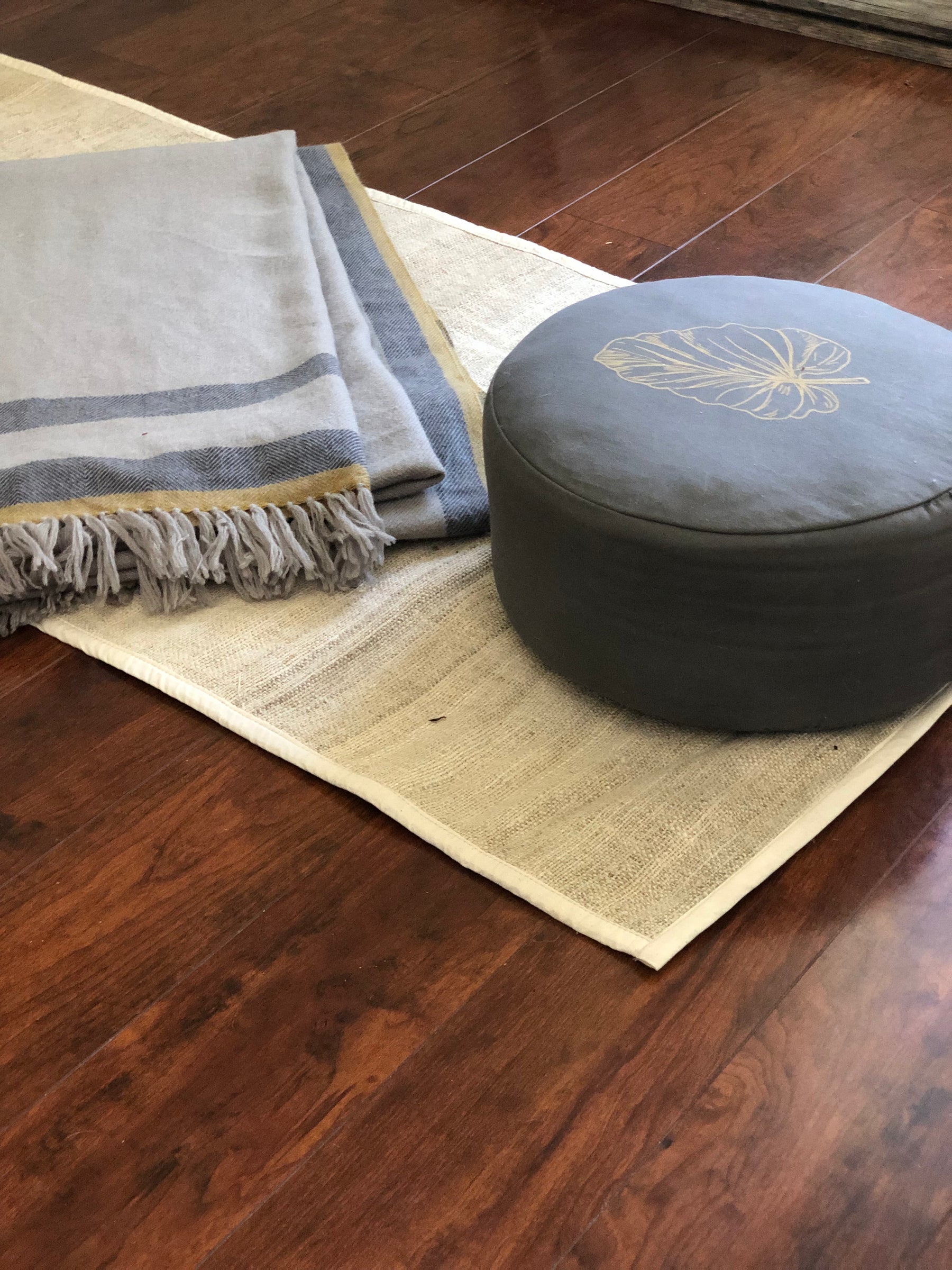 The Practitioner's Bundle: 100% Wool Meditation Shawl, Natural Hemp Yoga Mat and Meditation Cushion