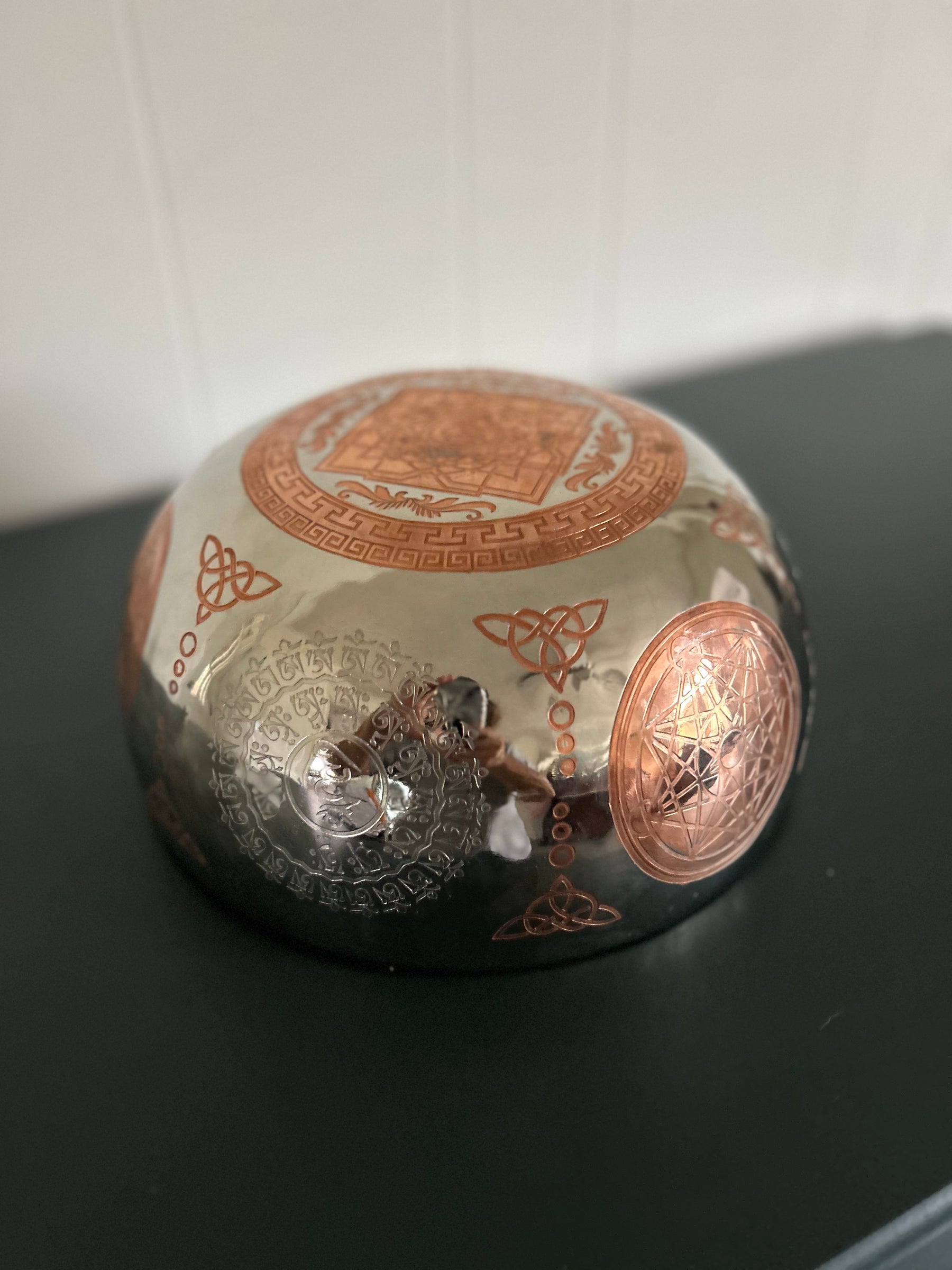 The Crown Jewel Bowl: 10.25 inch | Handmade Etched Bronze Singing Bowl