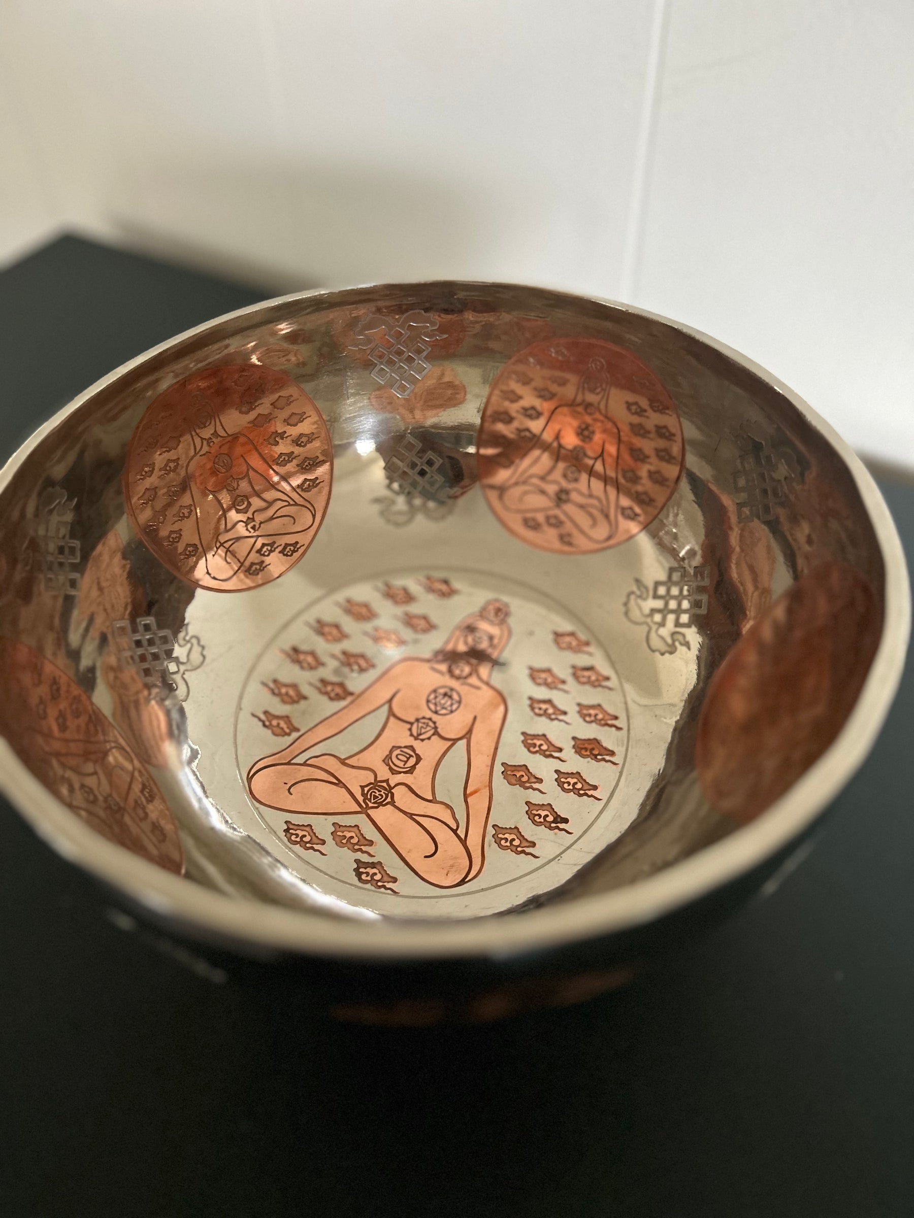 The Lady Of Life Bowl: 10.25 inch | Handmade Bronze Singing Bowl Rich Etchings