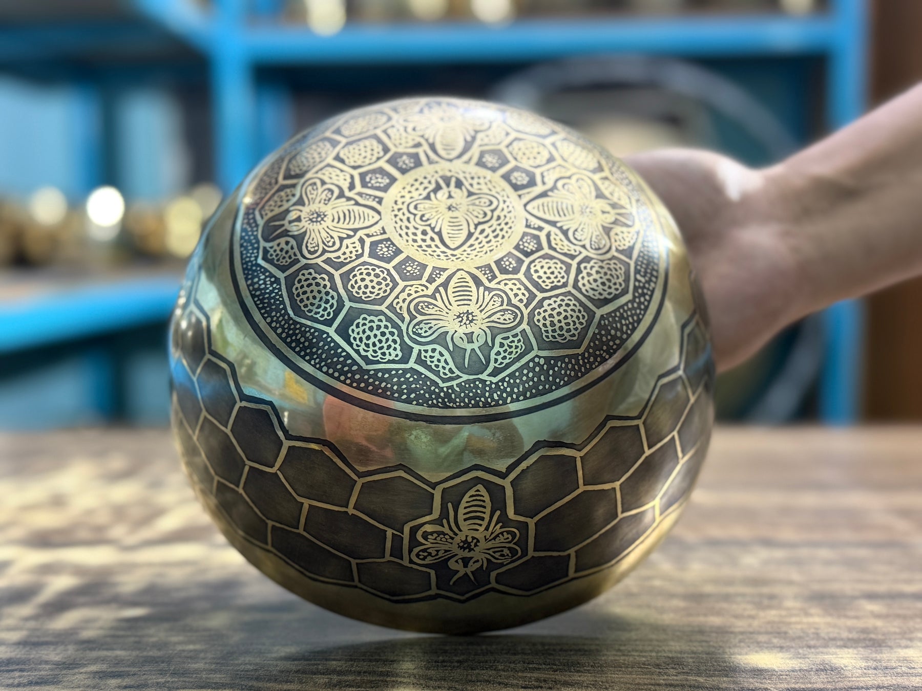 The Bee Bowl: 10 Inch Diameter Bell Bronze Handmade Singing Bowl