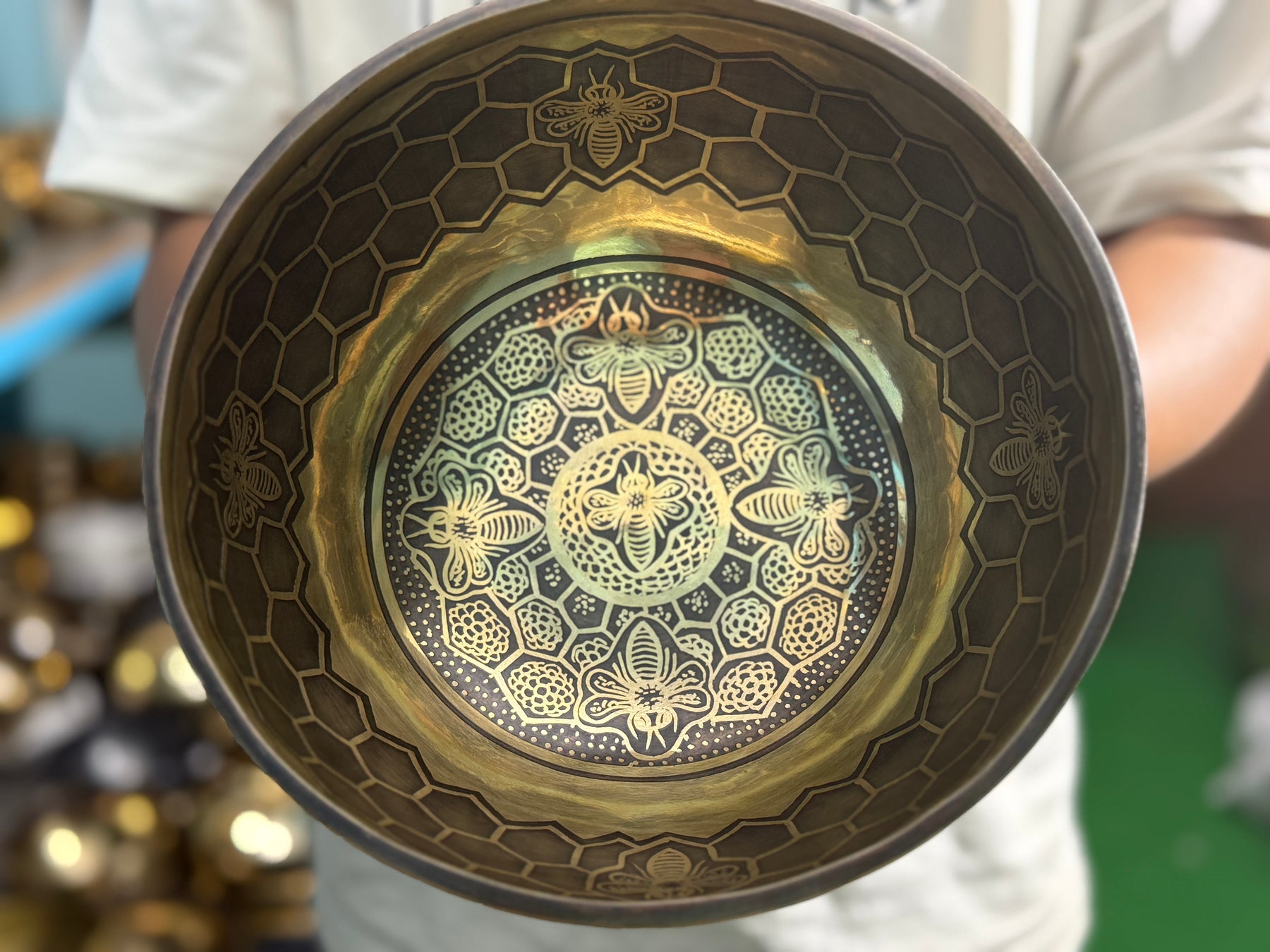 The Bee Bowl: 10 Inch Diameter Bell Bronze Handmade Singing Bowl