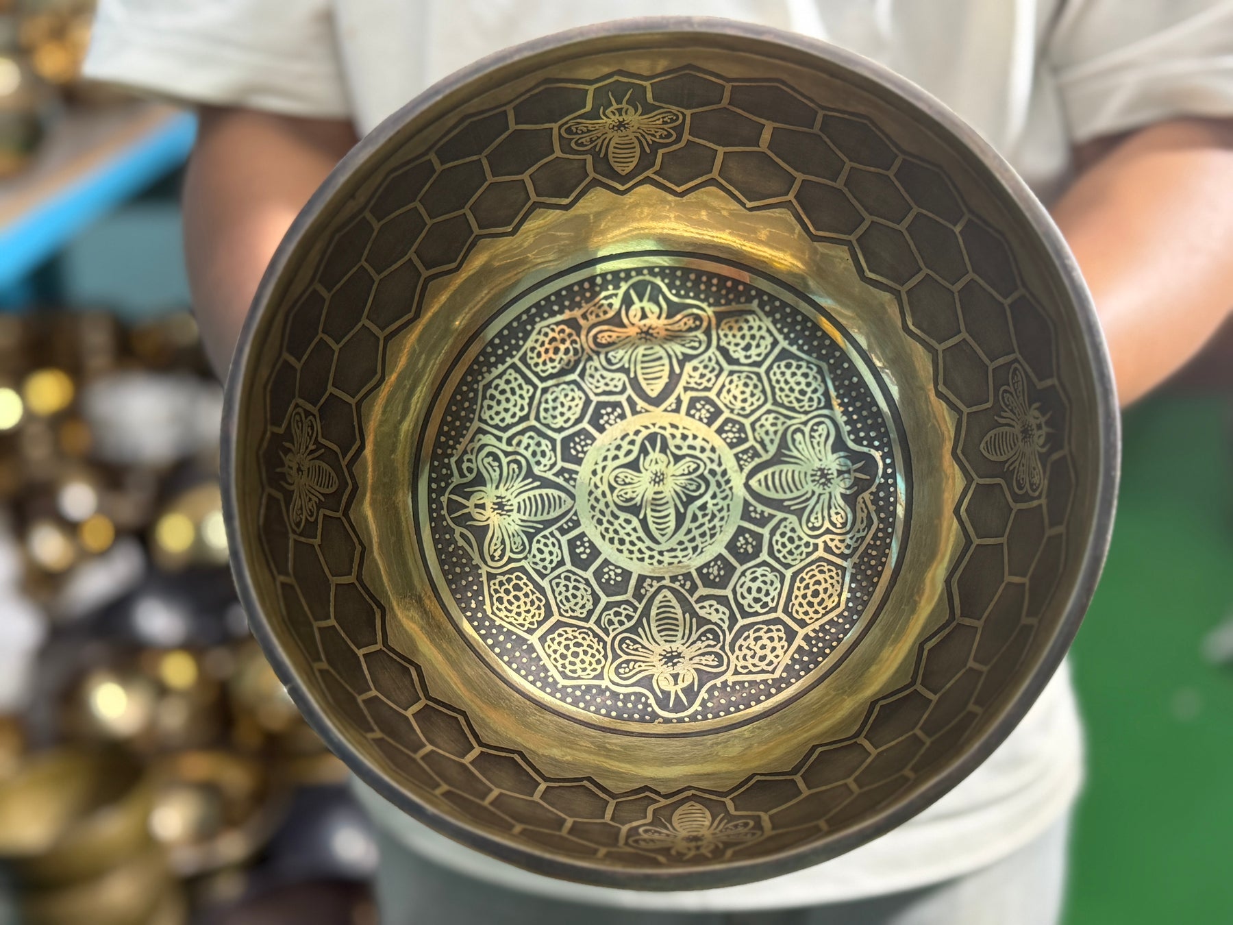 The Bee Bowl: 10 Inch Diameter Bell Bronze Handmade Singing Bowl