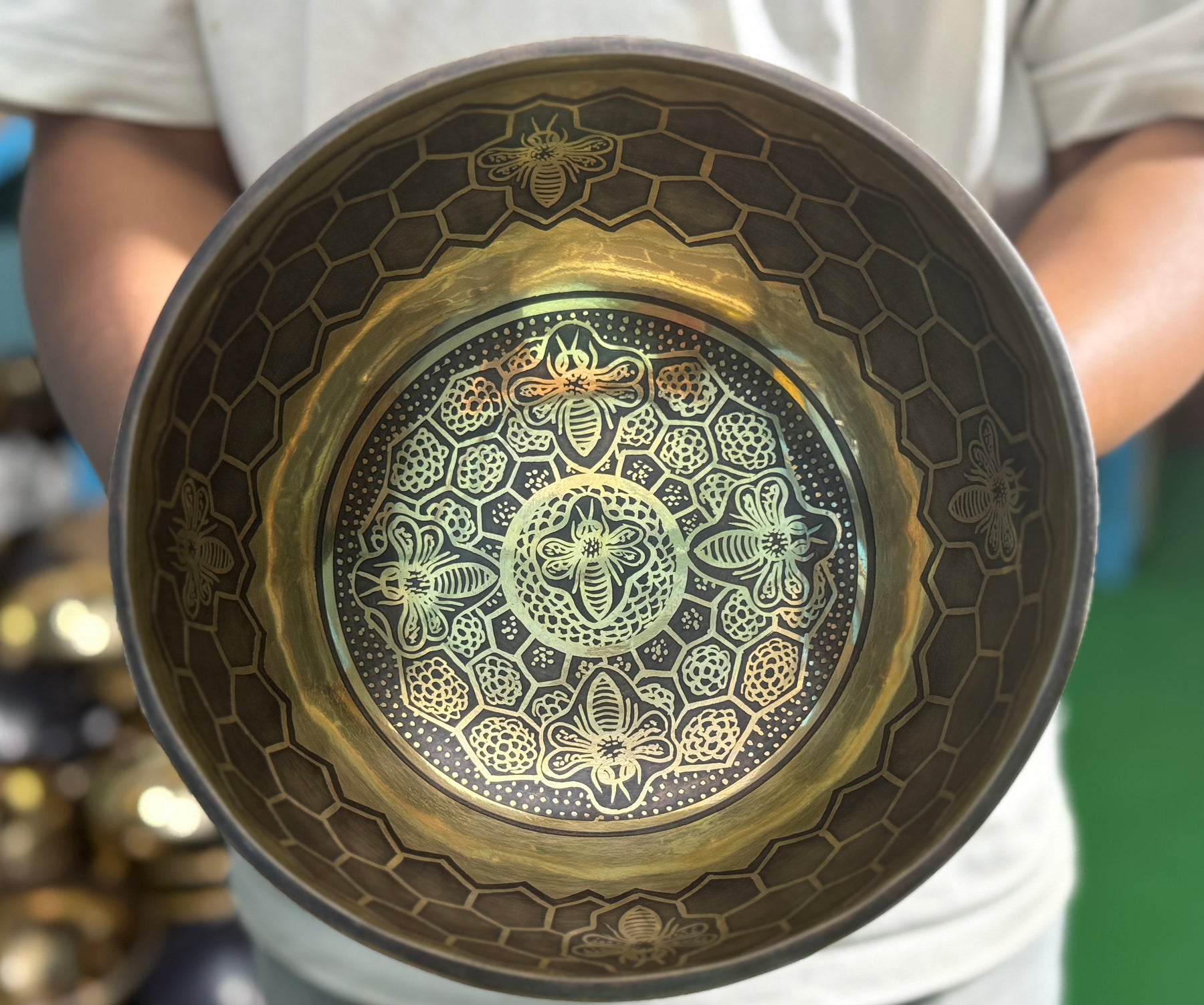 The Bee Bowl: 10 Inch Diameter Bell Bronze Handmade Singing Bowl
