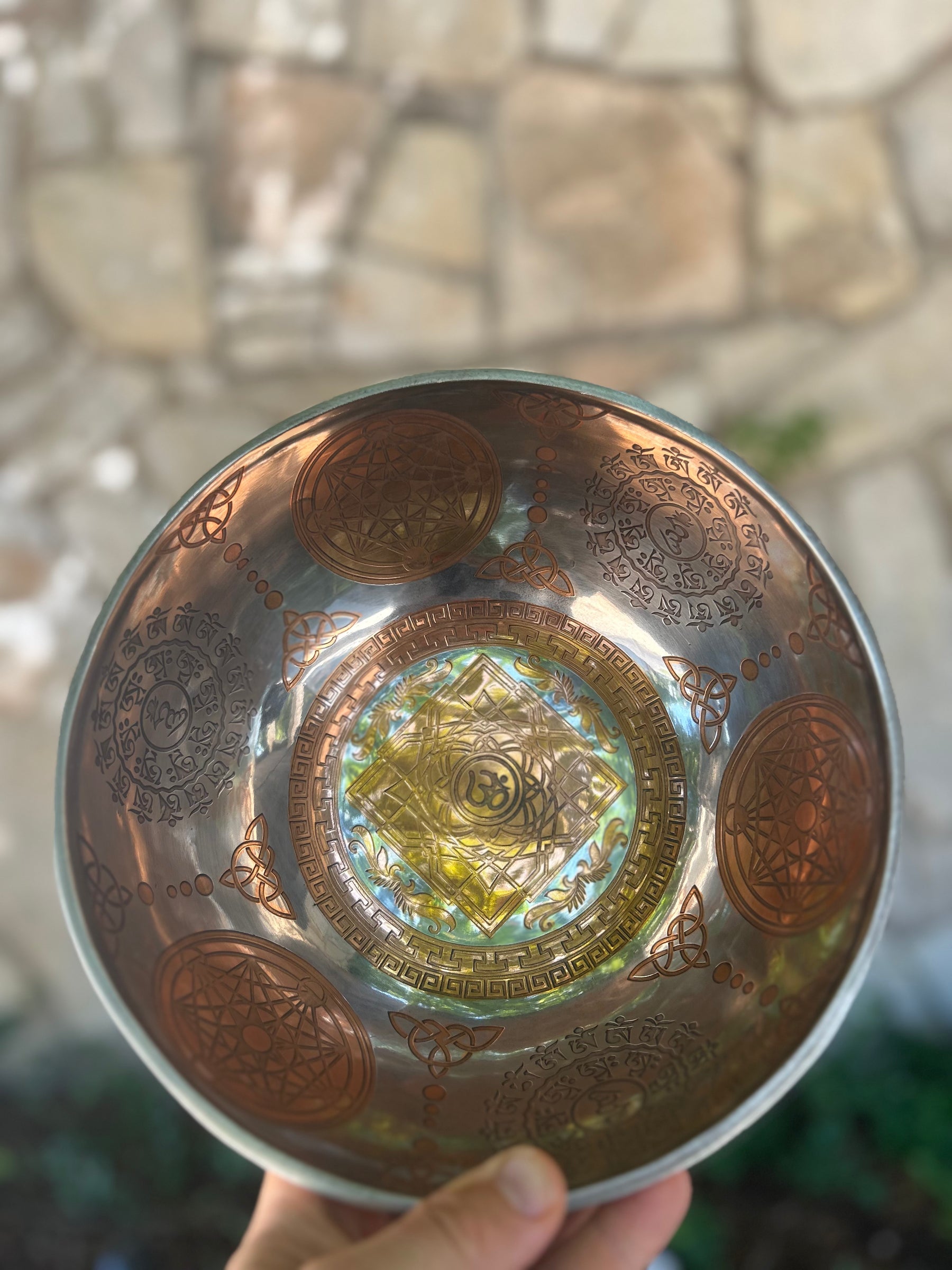 The Crown Jewel Bowl: 10.25 inch | Handmade Etched Bronze Singing Bowl