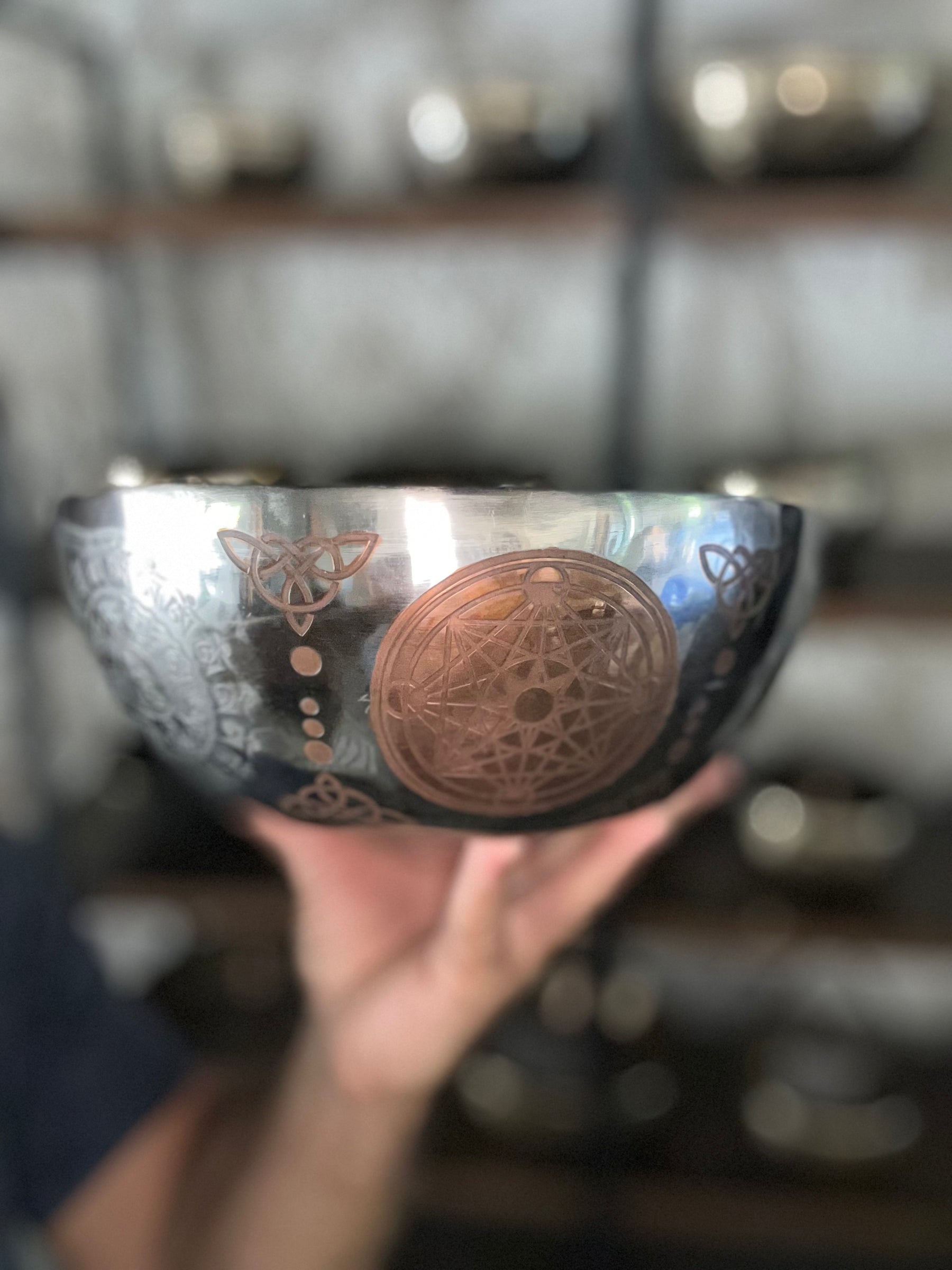 The Crown Jewel Bowl: 10.25 inch | Handmade Etched Bronze Singing Bowl