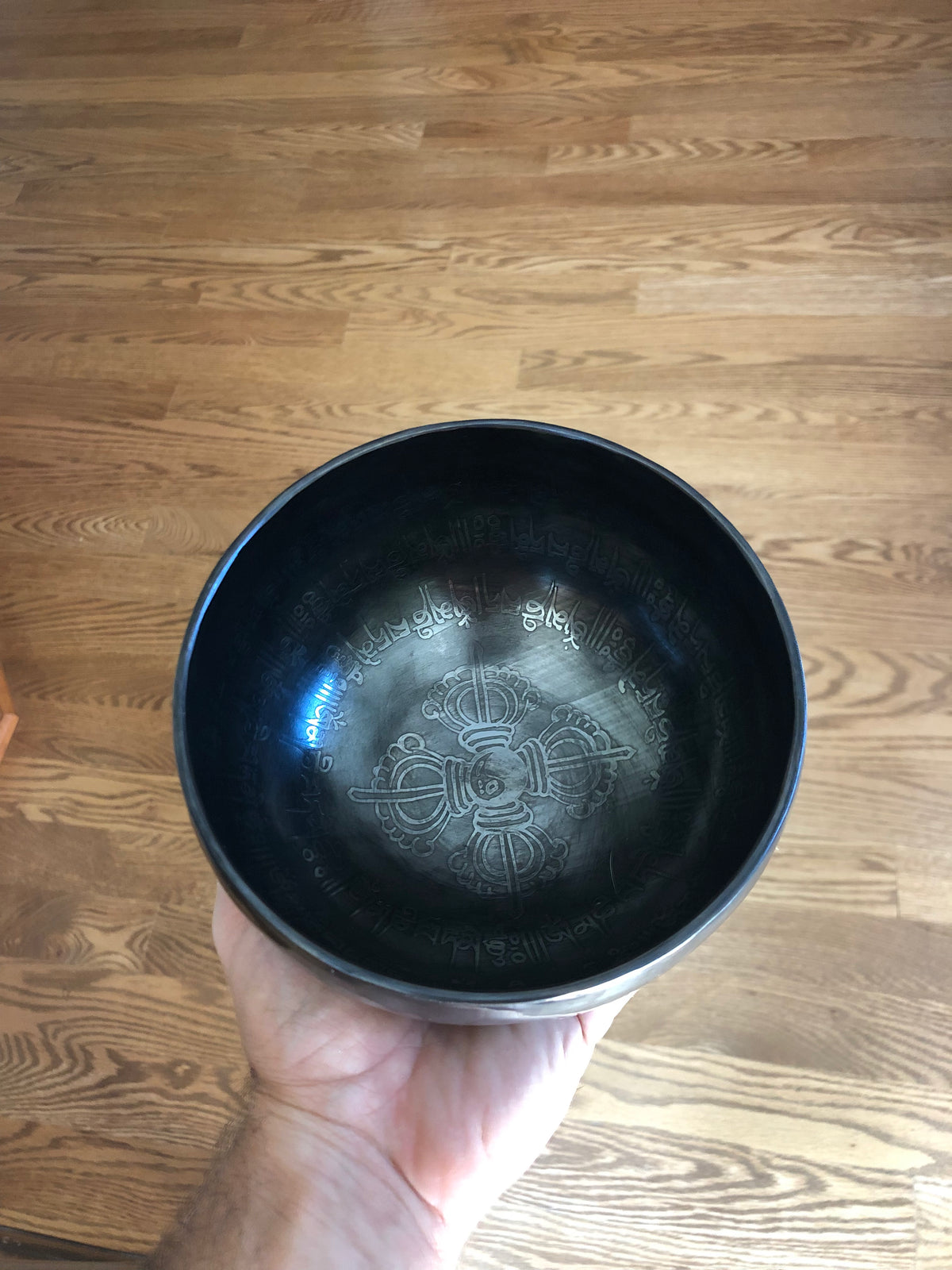 The Infinity Bowl: 6 inch | Matte Black Bronze "Om Mani Padme Hum" Design
