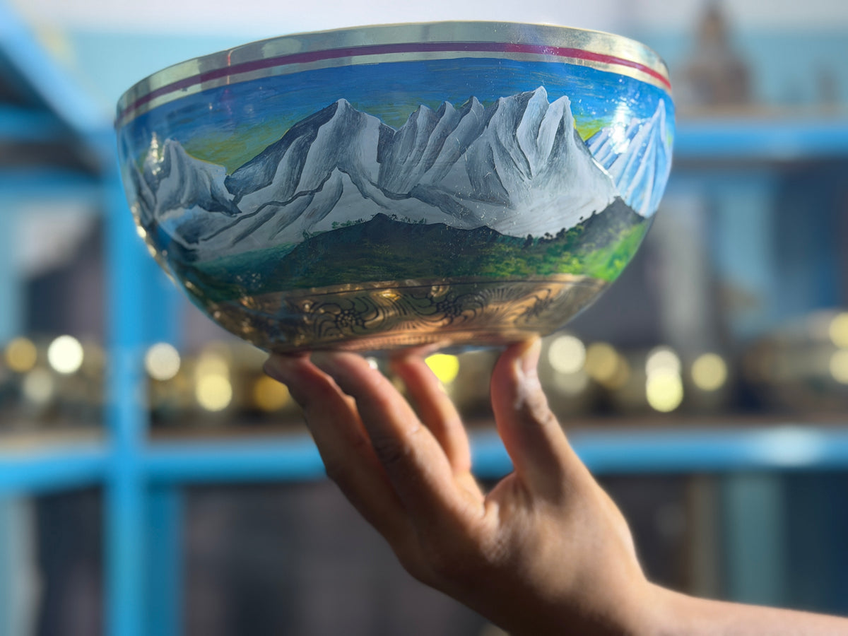 The Himalayans Handpainted Bronze Bowl: 9 Inch Bell Bronze Singing Bowl