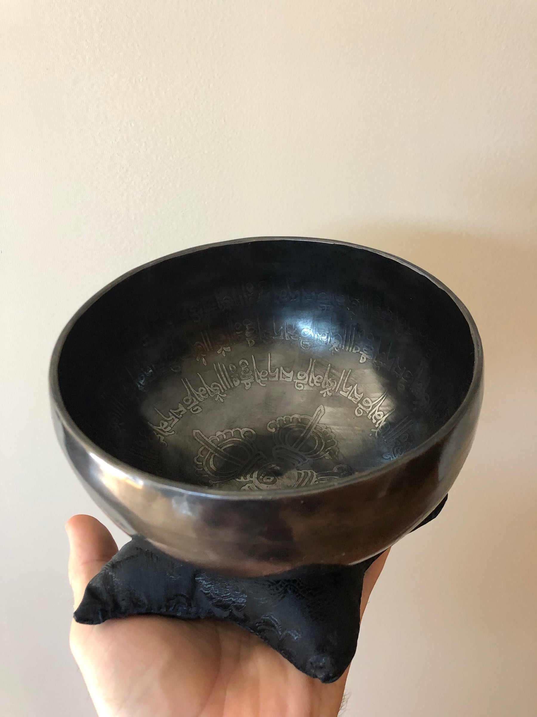 The Infinity Bowl: 6 inch | Matte Black Bronze "Om Mani Padme Hum" Design