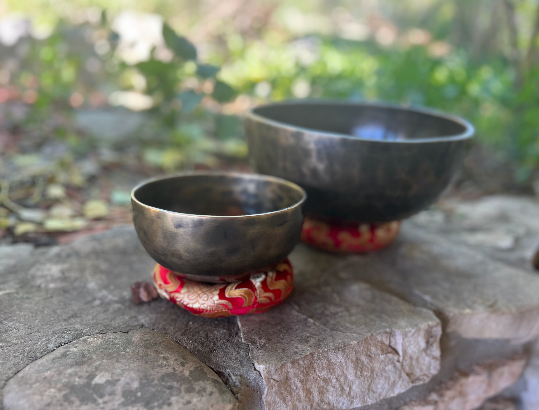 The Earth Bundle: Set Of 2 Resonant Bronze Singing Bowls From Nepal, 9 inch and 6 inch