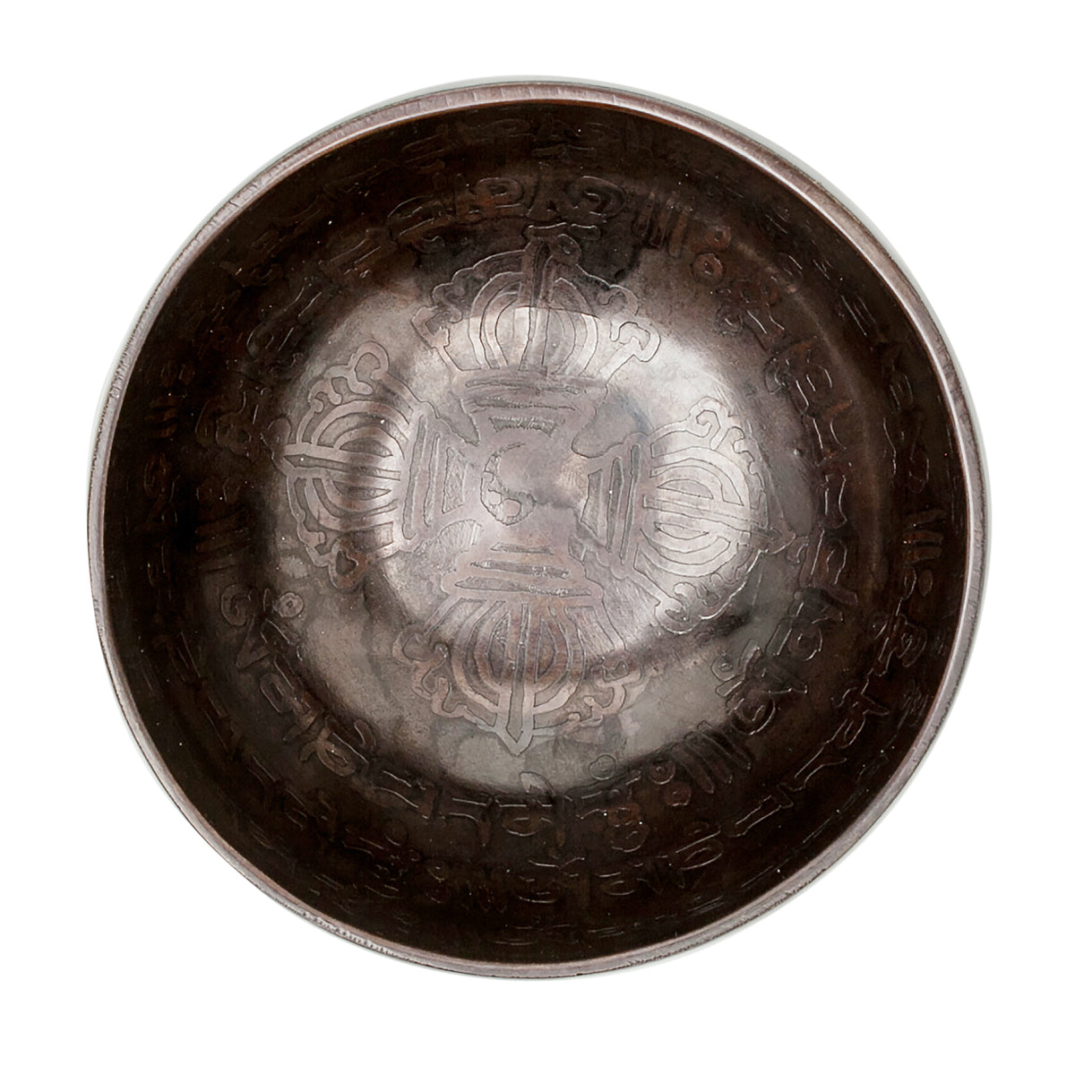 Small Infinity Bowl: 4 Inch Handmade Bronze Singing Bowl Matte Black Om Mani Padme Hum