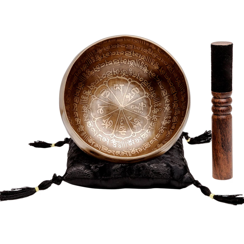 The Purity Bowl: 6 inch | Handmade Bronze Singing Bowl From Nepal "Om Mani Padme Hum" Design