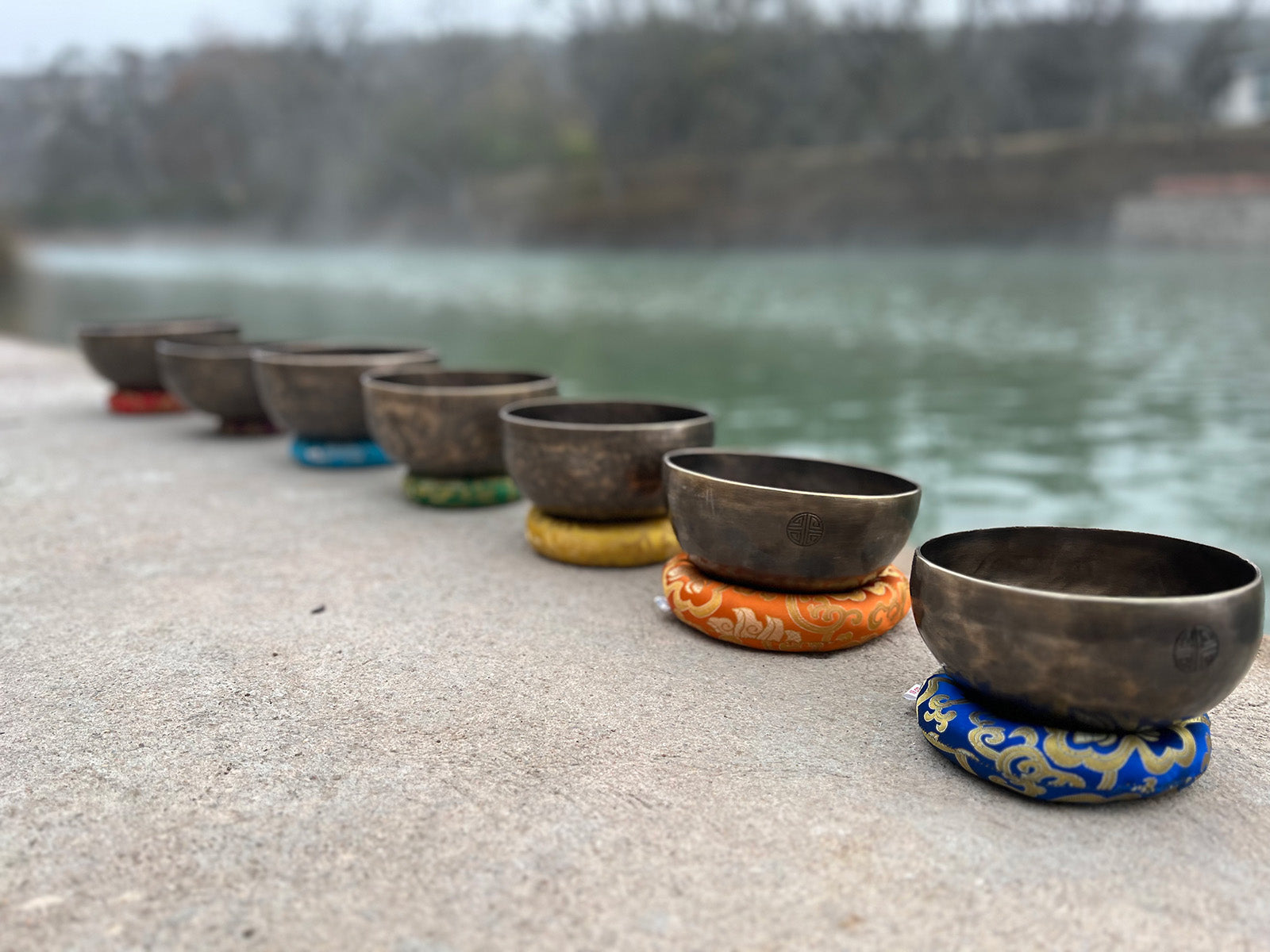 7 Bowl Curated Chakra Set: 7 Handmade Bowls From Nepal, From 5 To 10 Inches, Corresponding To Each Chakra