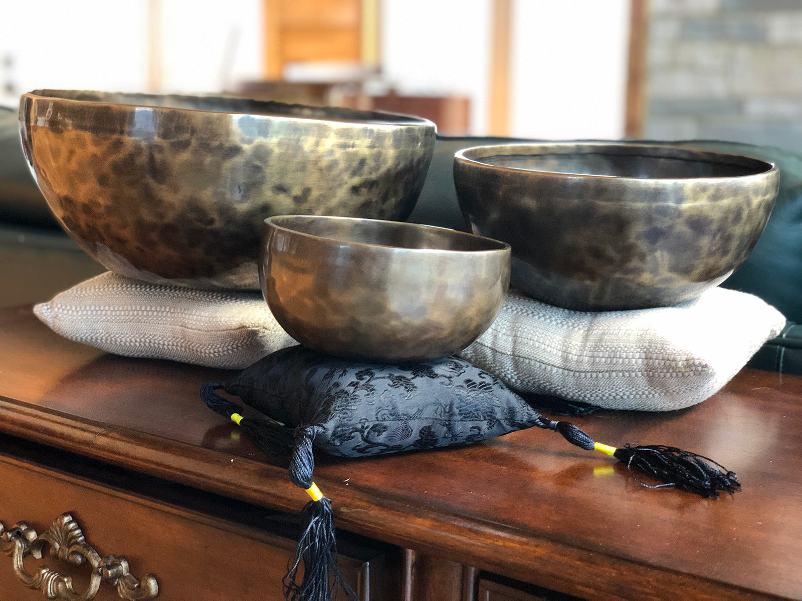 The Universe: Curated Set Of Three Handmade Singing Bowls - 12 inch, 9 inch & 6 inch