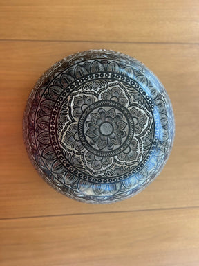 The 15.5 Inch Deep Engraved Midnight Lotus Singing Bowl I Handmade Large Format Bell Bronze