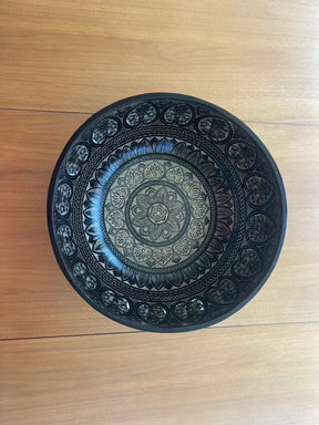 The 15.5 Inch Deep Engraved Midnight Lotus Singing Bowl I Handmade Large Format Bell Bronze