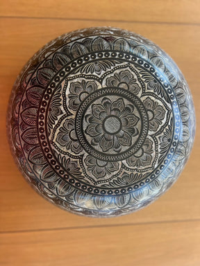 The 15.5 Inch Deep Engraved Midnight Lotus Singing Bowl I Handmade Large Format Bell Bronze
