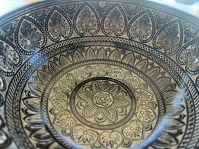 The 15.5 Inch Deep Engraved Midnight Lotus Singing Bowl I Handmade Large Format Bell Bronze