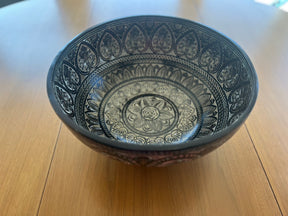 The 15.5 Inch Deep Engraved Midnight Lotus Singing Bowl I Handmade Large Format Bell Bronze