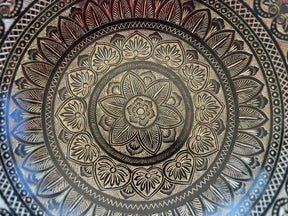 The 15.5 Inch Deep Engraved Midnight Lotus Singing Bowl I Handmade Large Format Bell Bronze