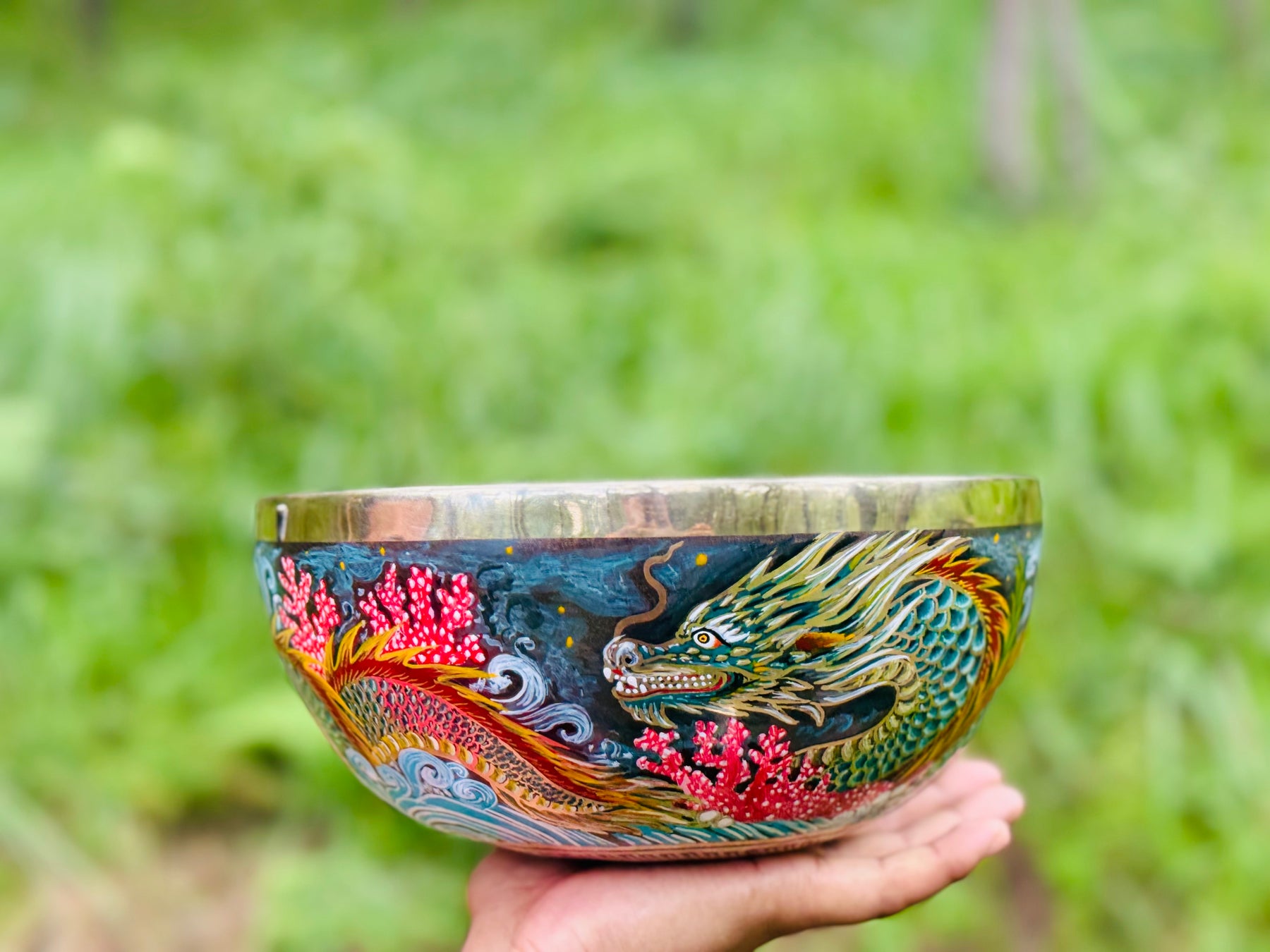 Mystic Dragon Bowl I 9 Inch Bell Bronze Singing Bowl No.4