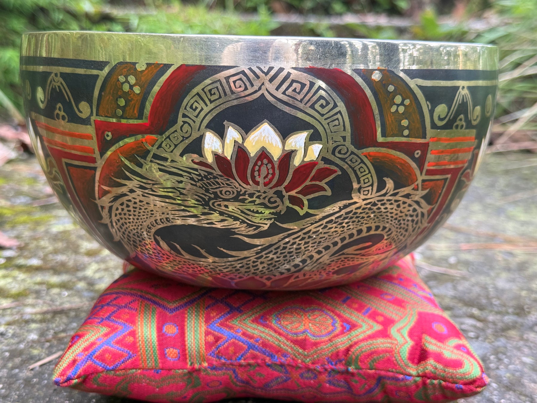 Dragon Lotus 9 Inch Bronze Singing Bowl