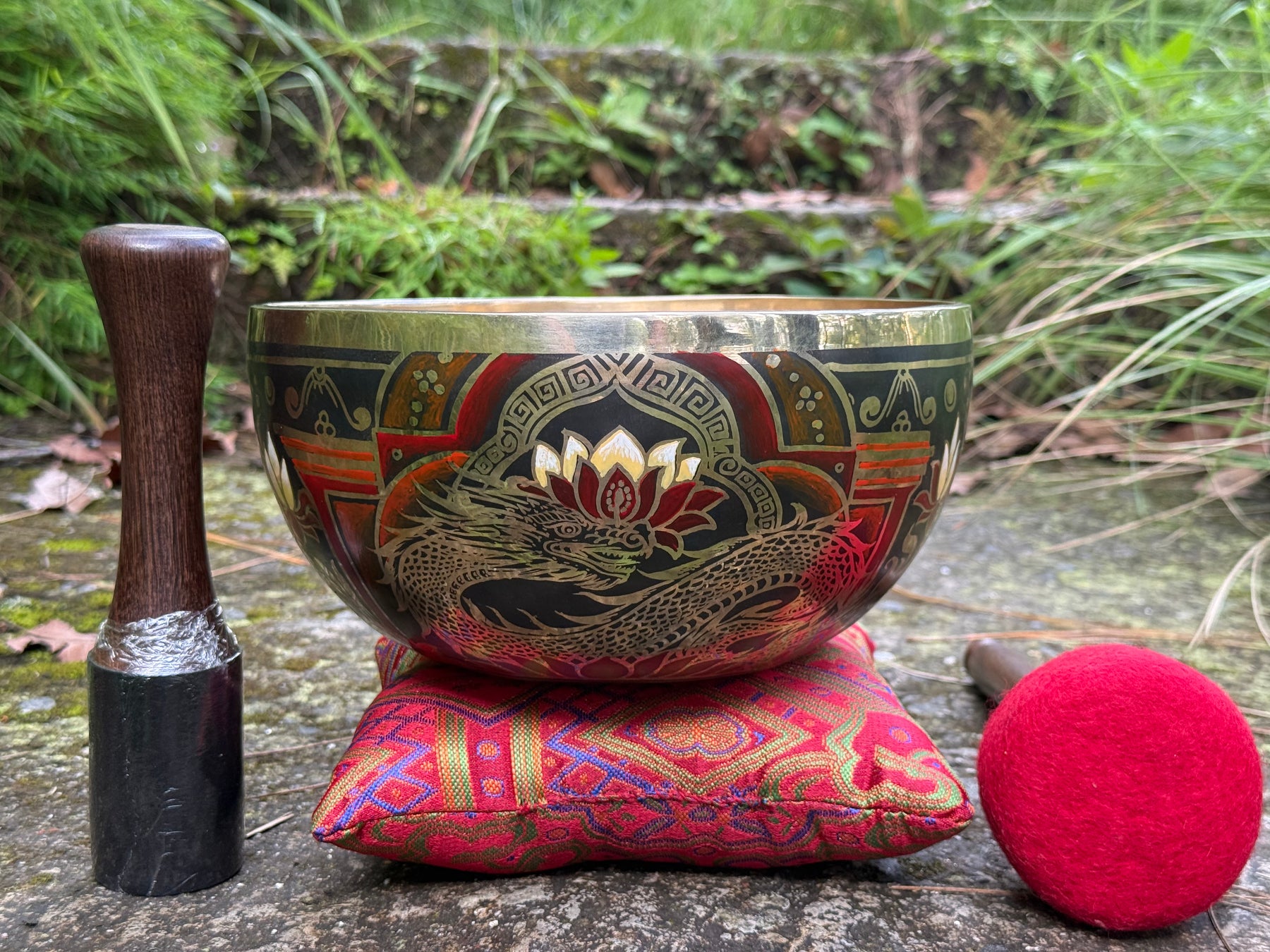 Dragon Lotus 9 Inch Bronze Singing Bowl