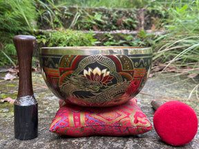 Dragon Lotus 9 Inch Bronze Singing Bowl