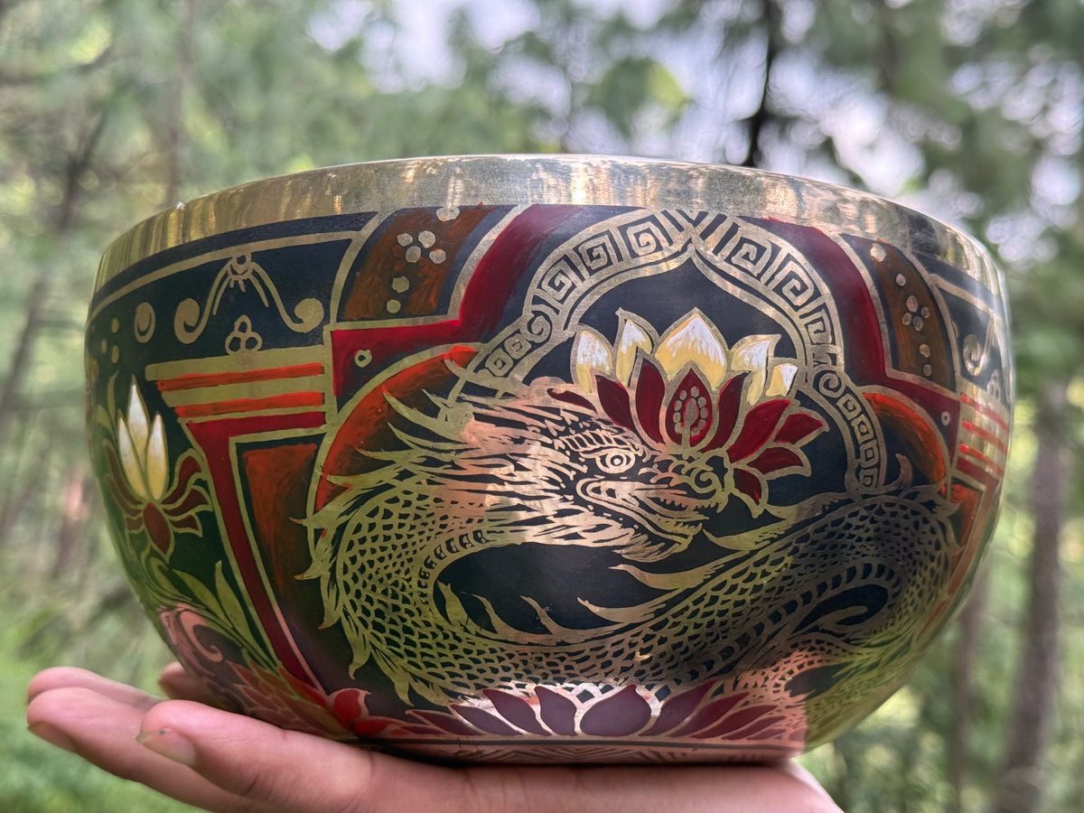 Dragon Lotus 9 Inch Bronze Singing Bowl