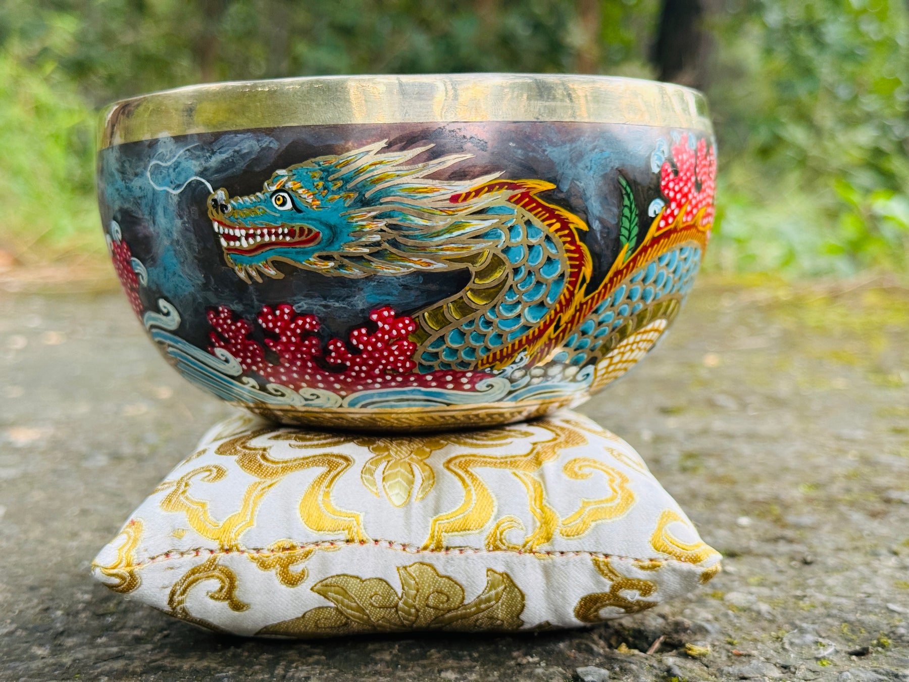 Flower Dragon Set of 2: 9 Inch and 6 Inch Handpainted Set