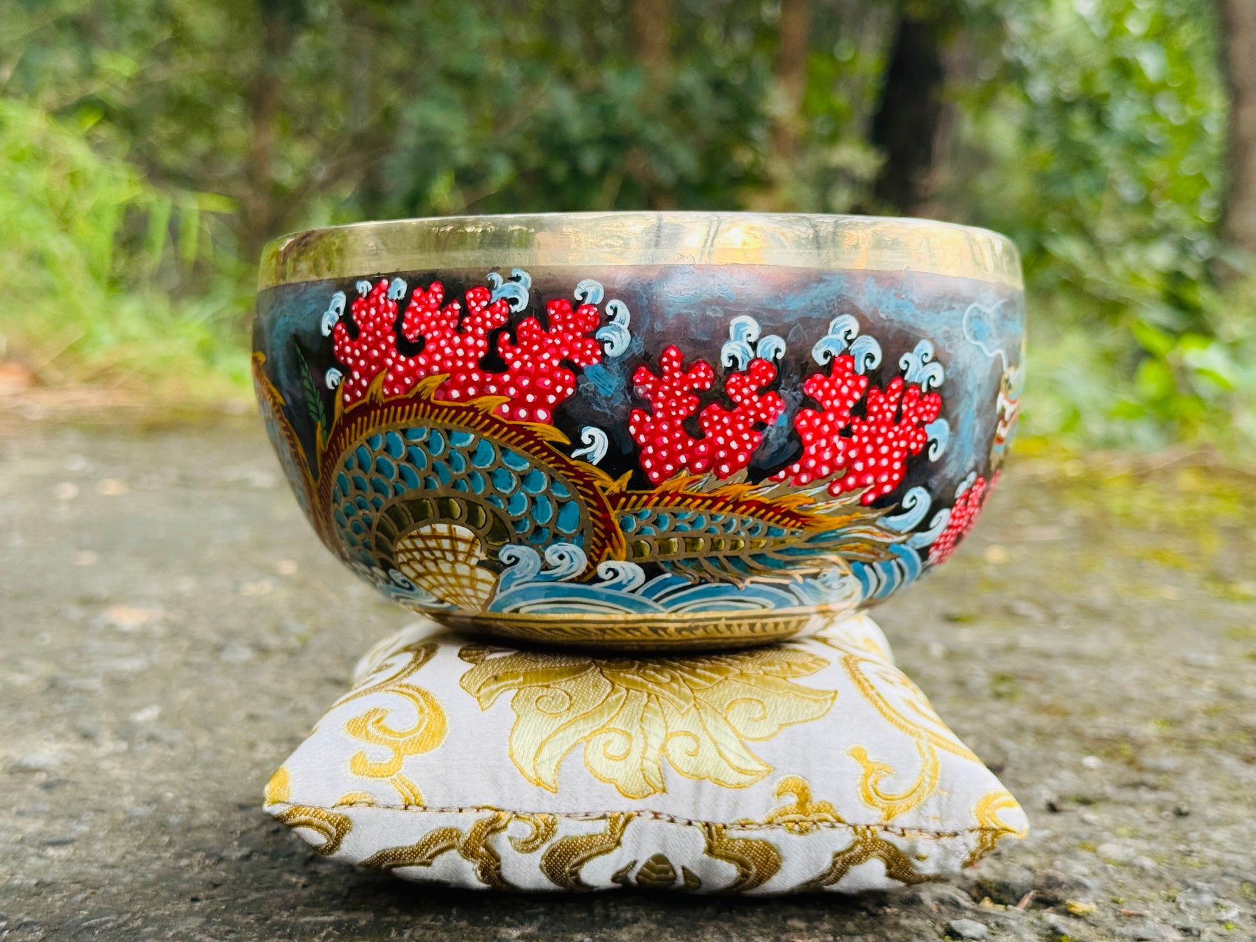 Flower Dragon Set of 2: 9 Inch and 6 Inch Handpainted Set