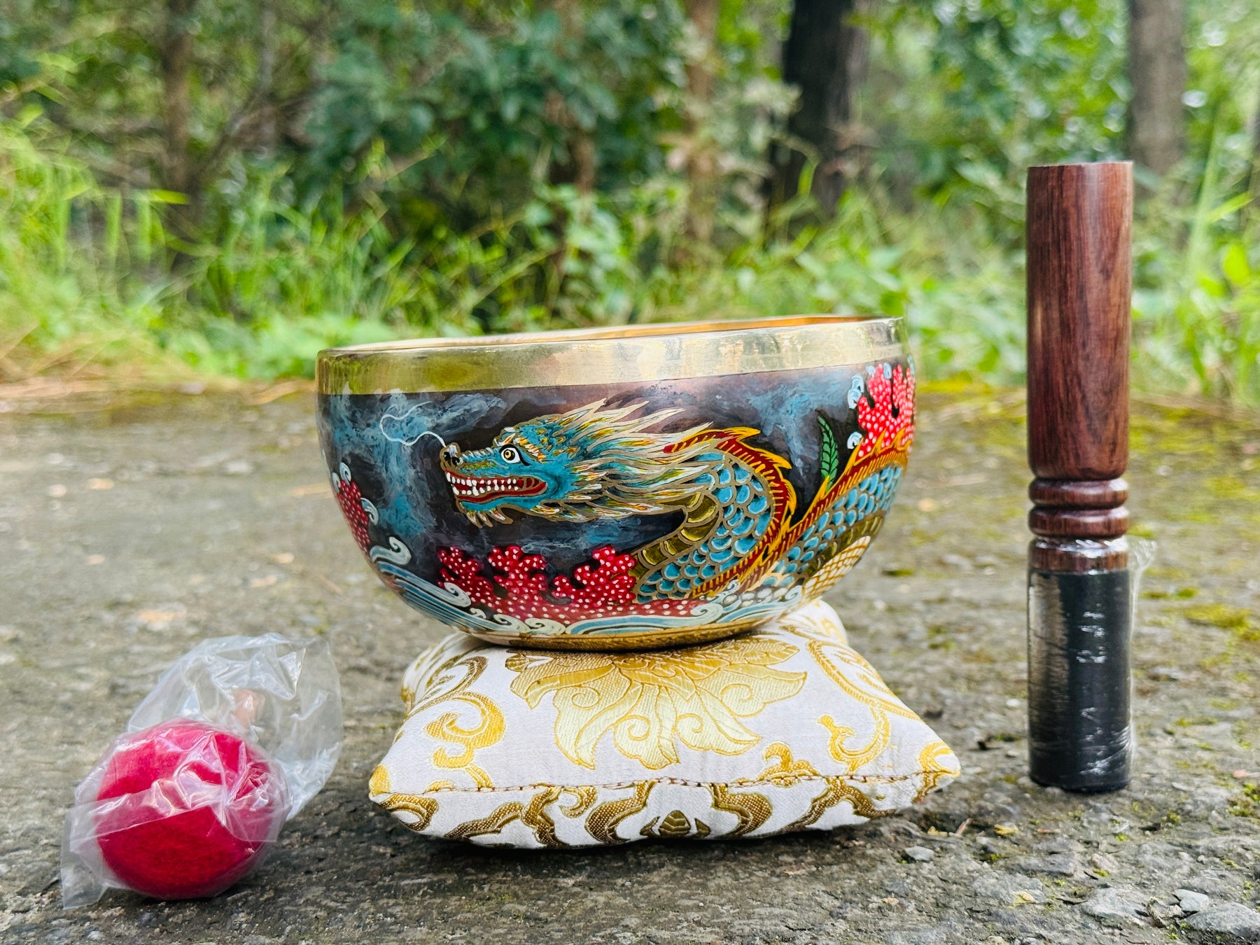 Flower Dragon Set of 2: 9 Inch and 6 Inch Handpainted Set