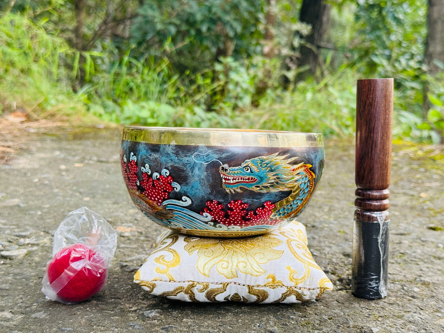 Flower Dragon Set of 2: 9 Inch and 6 Inch Handpainted Set