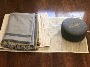 The Practitioner's Bundle: 100% Wool Meditation Shawl, Natural Hemp Yoga Mat and Meditation Cushion