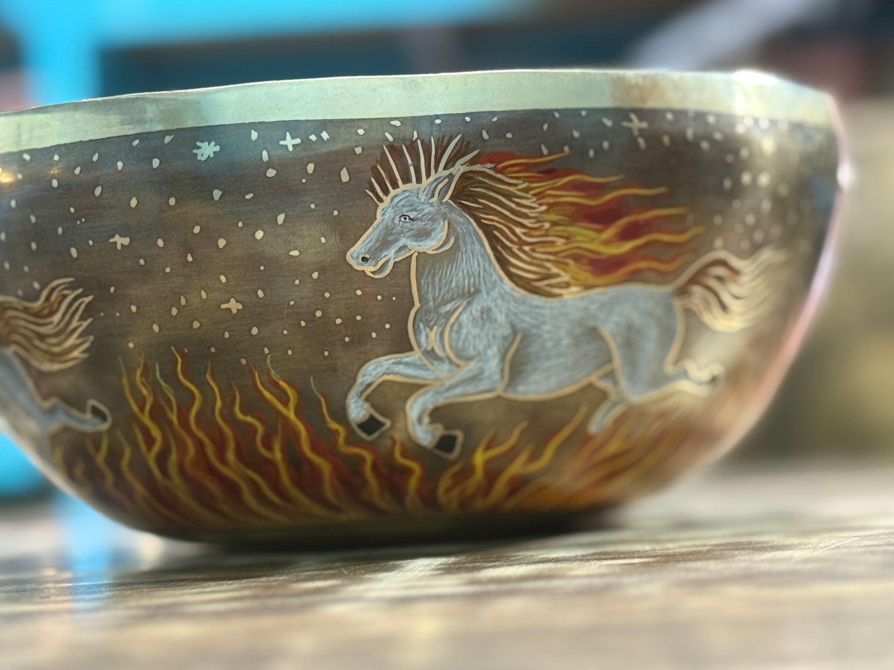 The Fire Horse. 8.5 Inch Hand-Painted Singing Bowl. Limited Edition Run