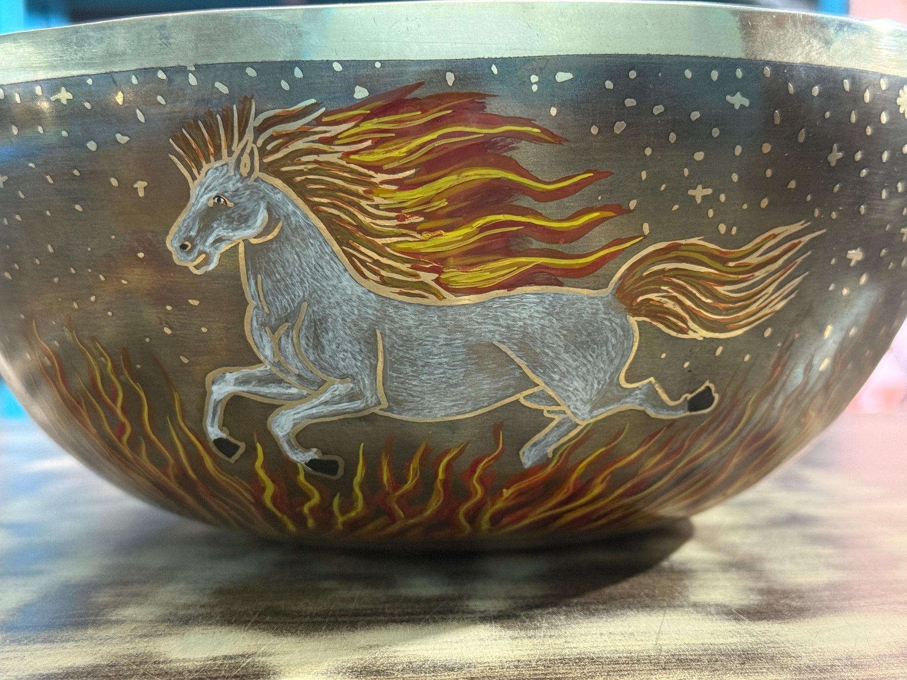 The Fire Horse. 8.5 Inch Hand-Painted Singing Bowl. Limited Edition Run