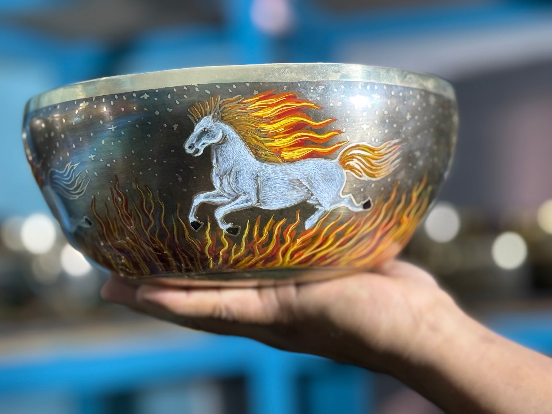 The Fire Horse. 8.5 Inch Hand-Painted Singing Bowl. Limited Edition Run