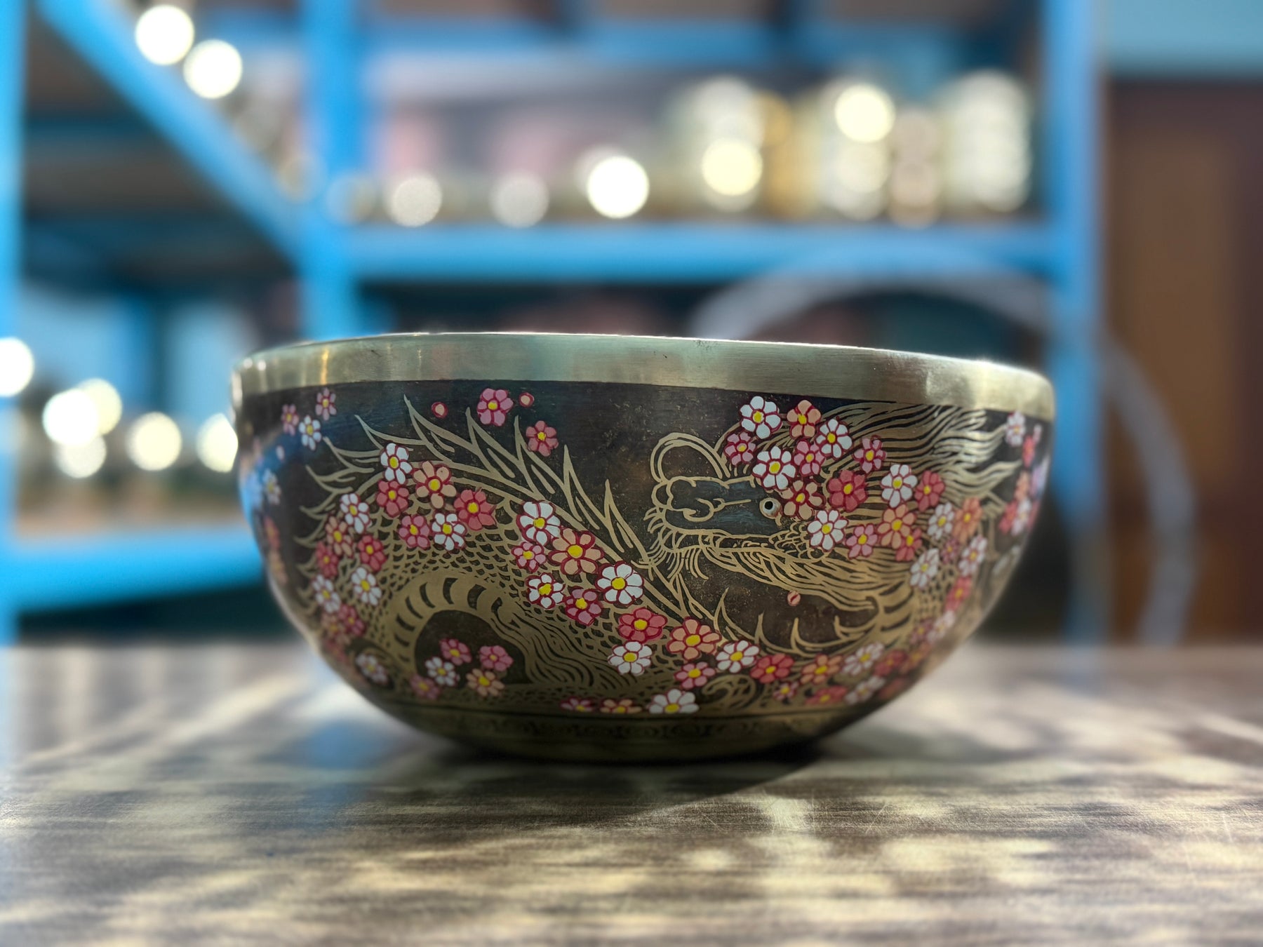 The Flower Dragon. 9 Inch Hand-Painted Singing Bowl. Spring Edition