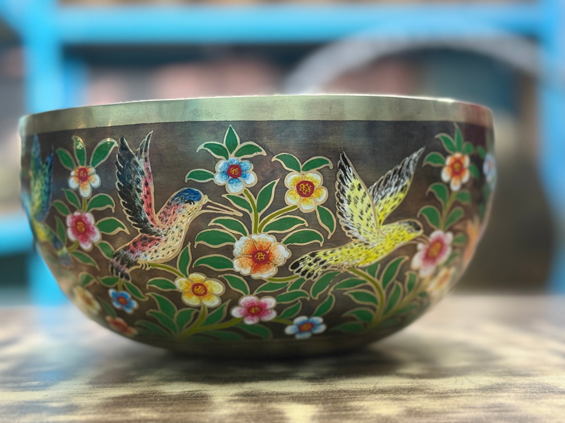 The Hummingbird's Garden. 8.5 Inch Hand-Painted Singing Bowl. Limited Edition Run