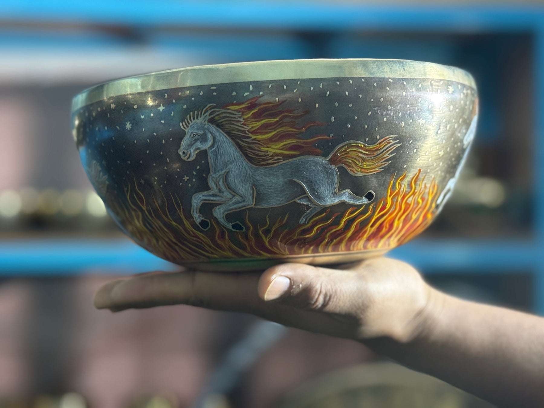 The Fire Horse. 8.5 Inch Hand-Painted Singing Bowl. Limited Edition Run