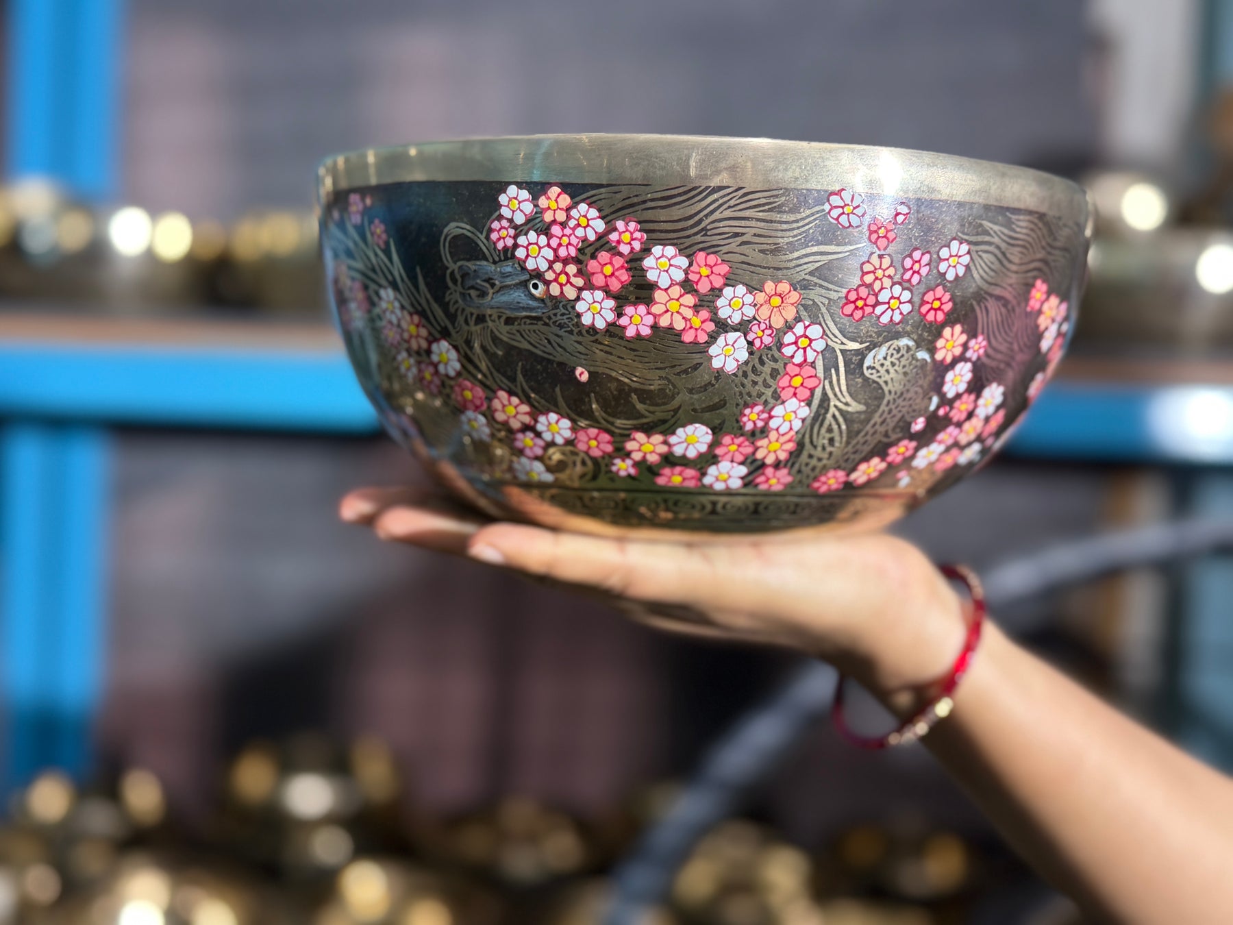 The Flower Dragon. 9 Inch Hand-Painted Singing Bowl. Spring Edition