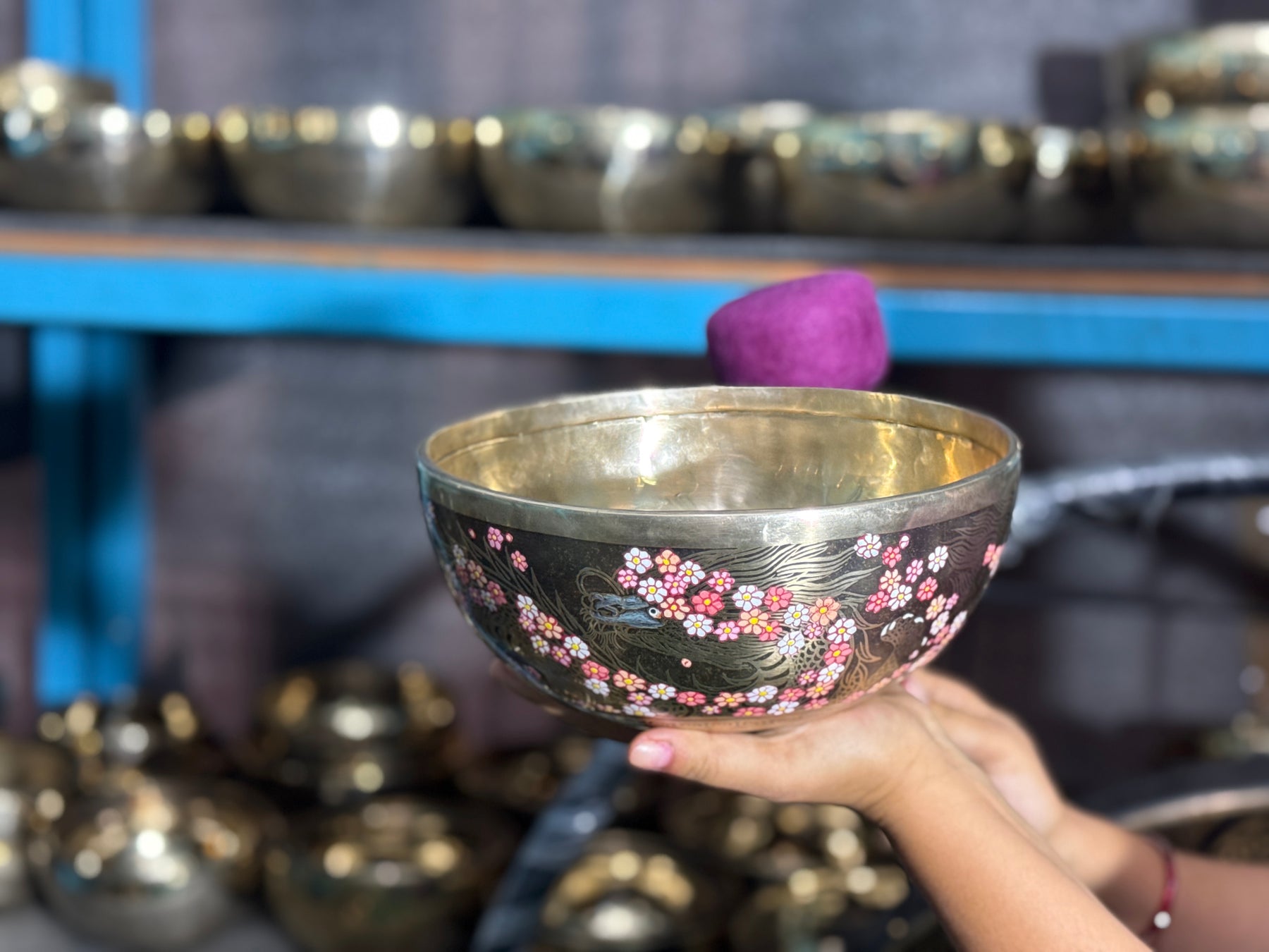 The Flower Dragon. 9 Inch Hand-Painted Singing Bowl. Spring Edition