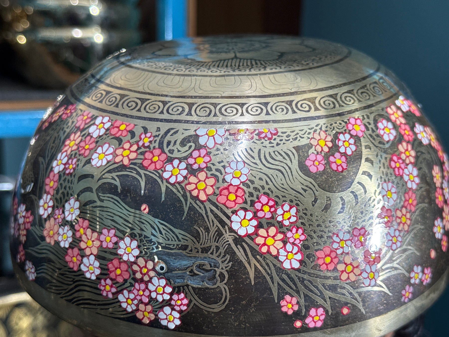 The Flower Dragon. 9 Inch Hand-Painted Singing Bowl. Spring Edition