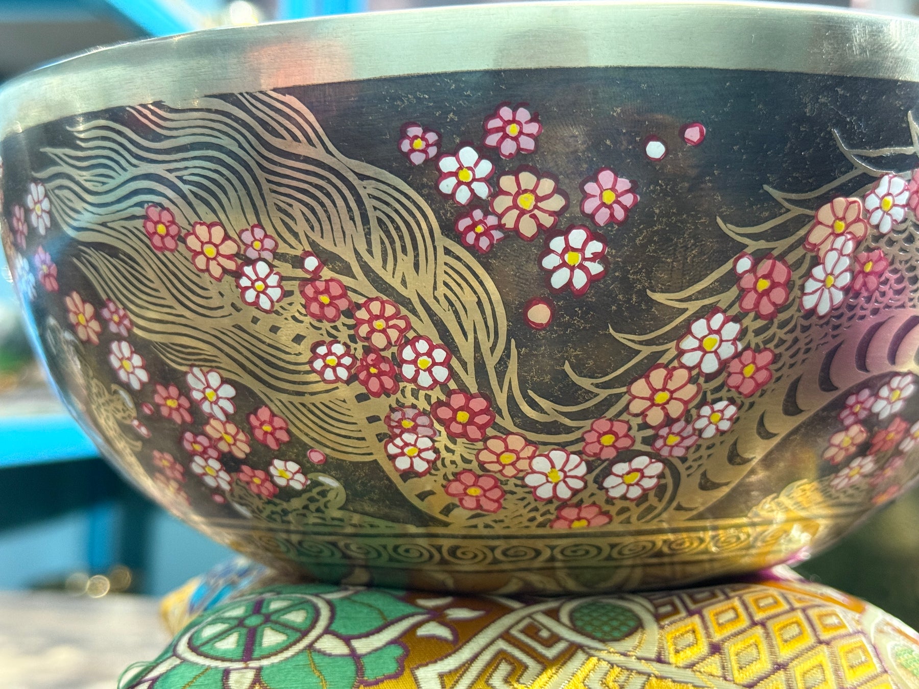 The Flower Dragon. 9 Inch Hand-Painted Singing Bowl. Spring Edition