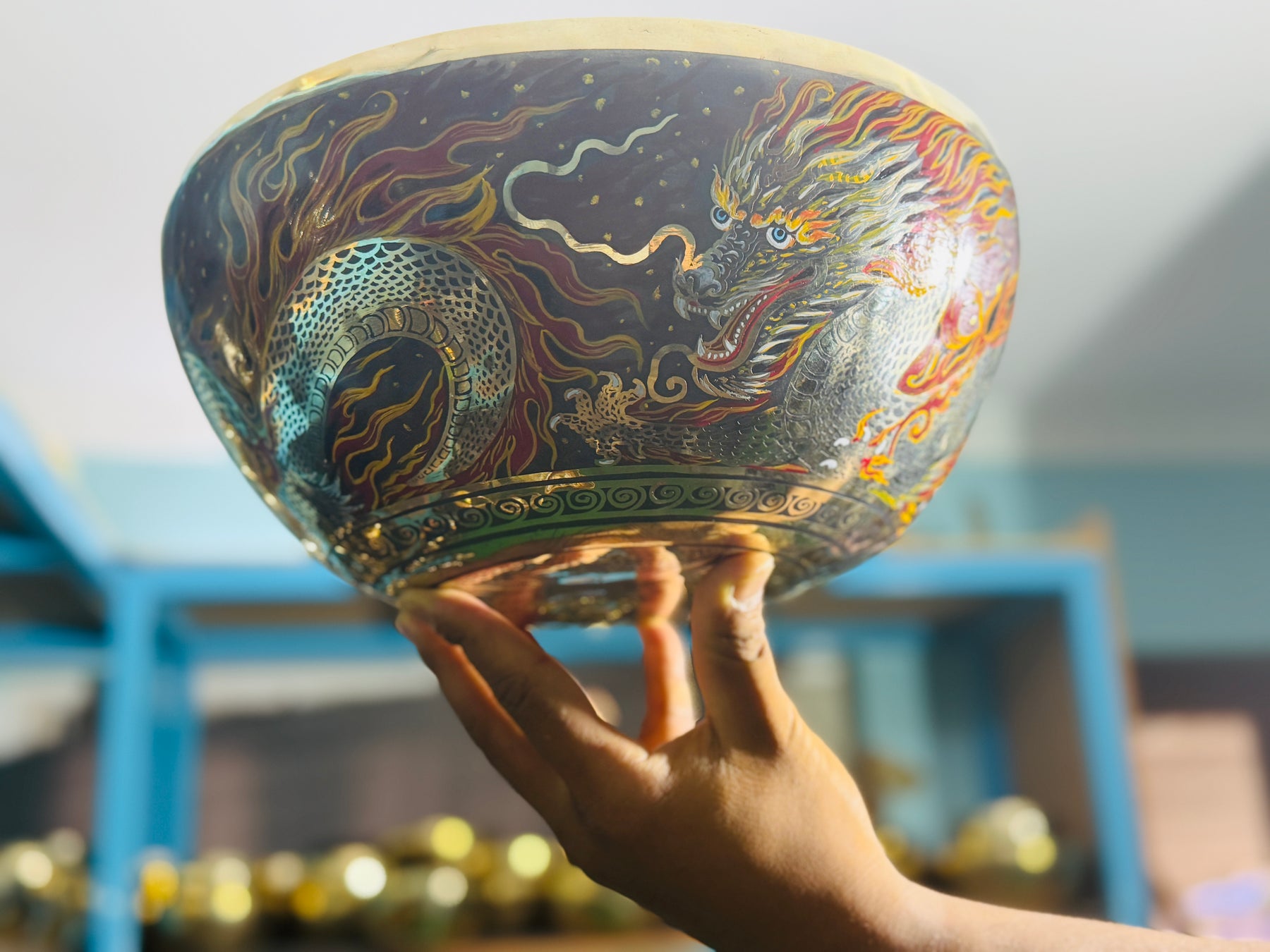 Thunder Dragon Singing Bowl I 12 Inch HandPainted Limited Edition Masterpiece Bowl