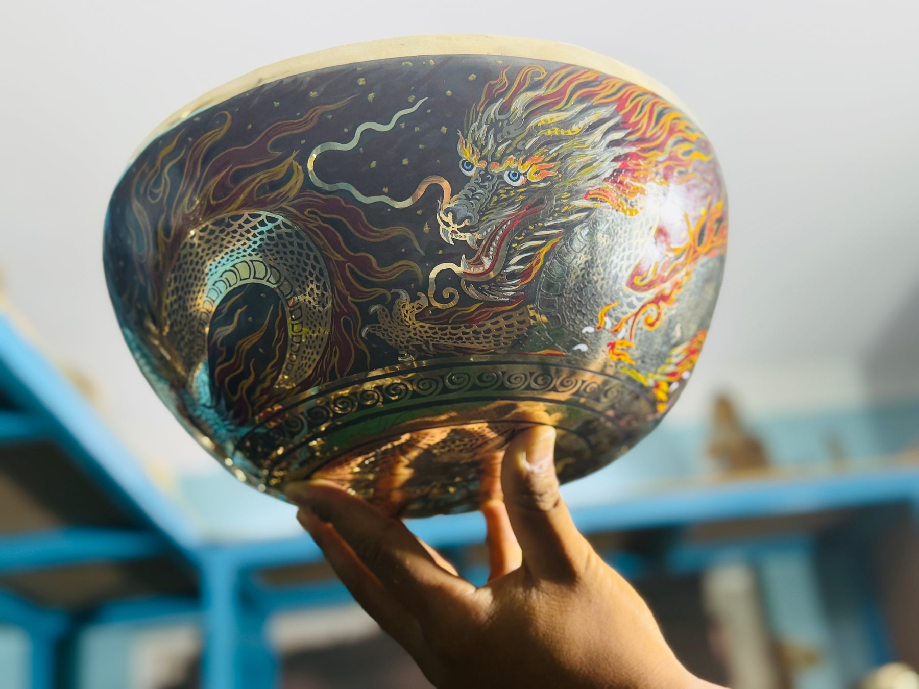 Thunder Dragon Singing Bowl I 12 Inch HandPainted Limited Edition Masterpiece Bowl