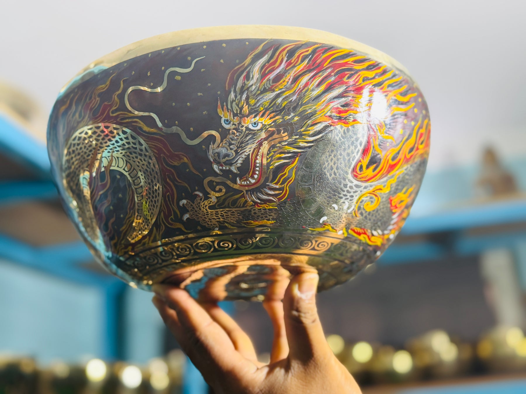 Thunder Dragon Singing Bowl I 12 Inch HandPainted Limited Edition Masterpiece Bowl