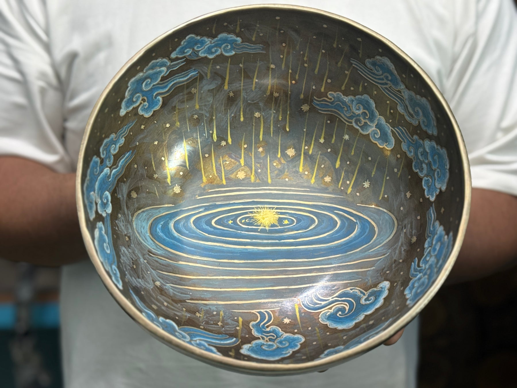 The Dancing Water Bowl I 9 Inch Hand-Painted Singing Bowl I Limited Edition Run.